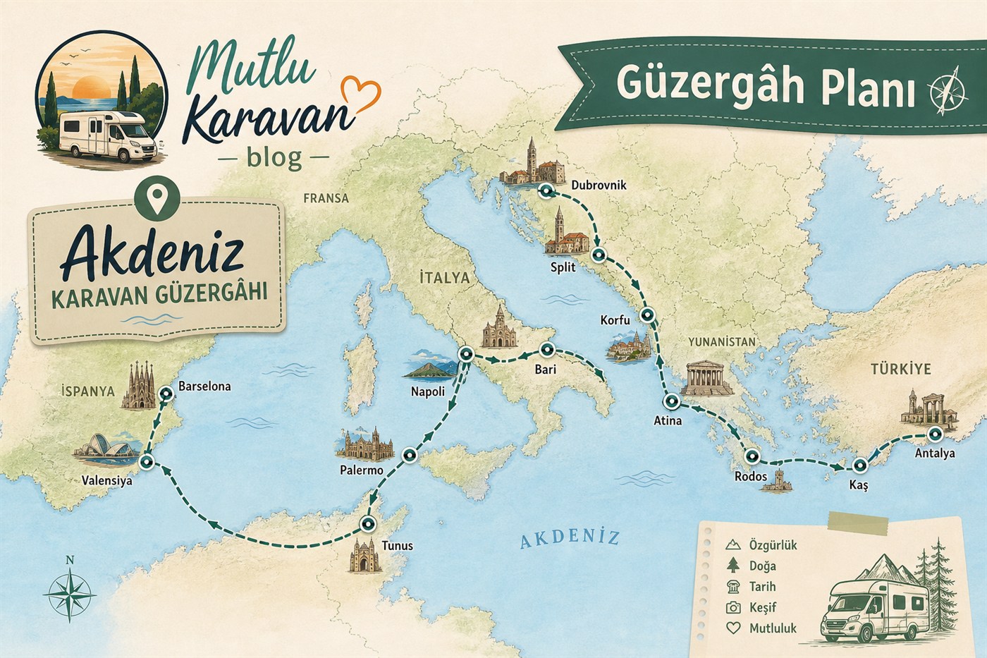 Akdeniz Karavan Seyahati — güzergâh haritası ve karavan tatil planı