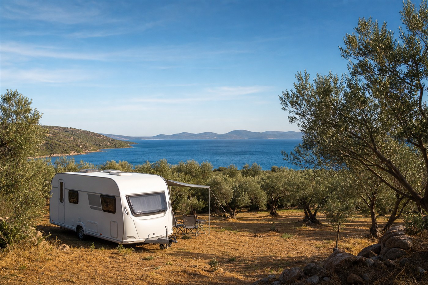 Ayvalık – Dikili Karavan Sahil Rotası ve Kamp Alanları — karavan ile sahil ve rota manzarası, Mutlu Karavan