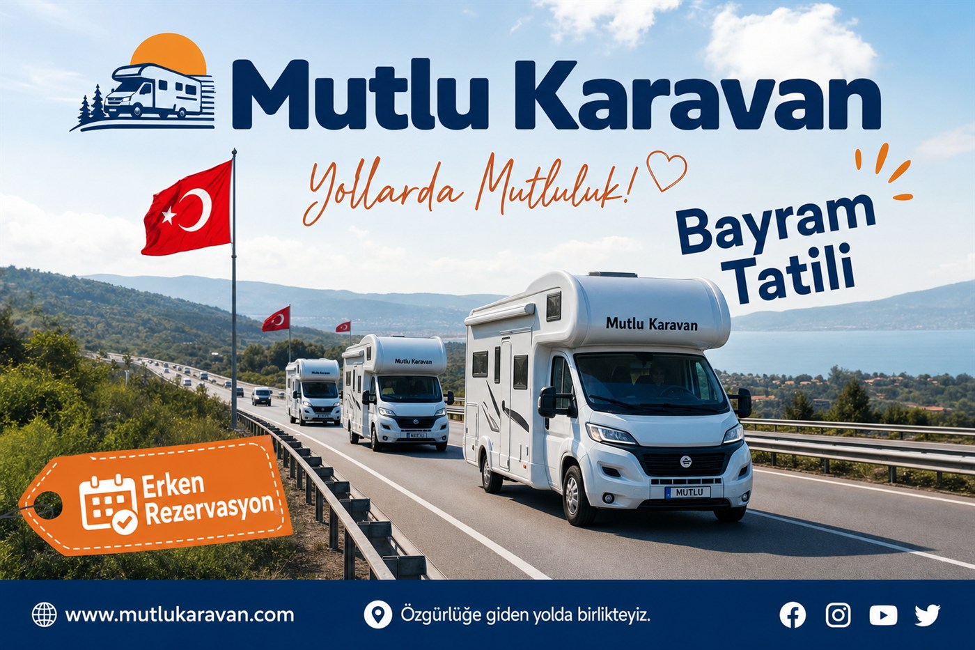 Bayram Tatilinde Karavan Kiralama — karavan ile sahil ve rota manzarası, Mutlu Karavan