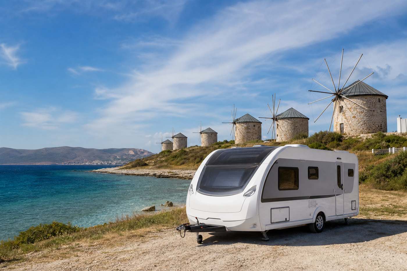 Çeşme – Alaçatı Karavan Tatili — karavan ile sahil ve rota manzarası, Mutlu Karavan