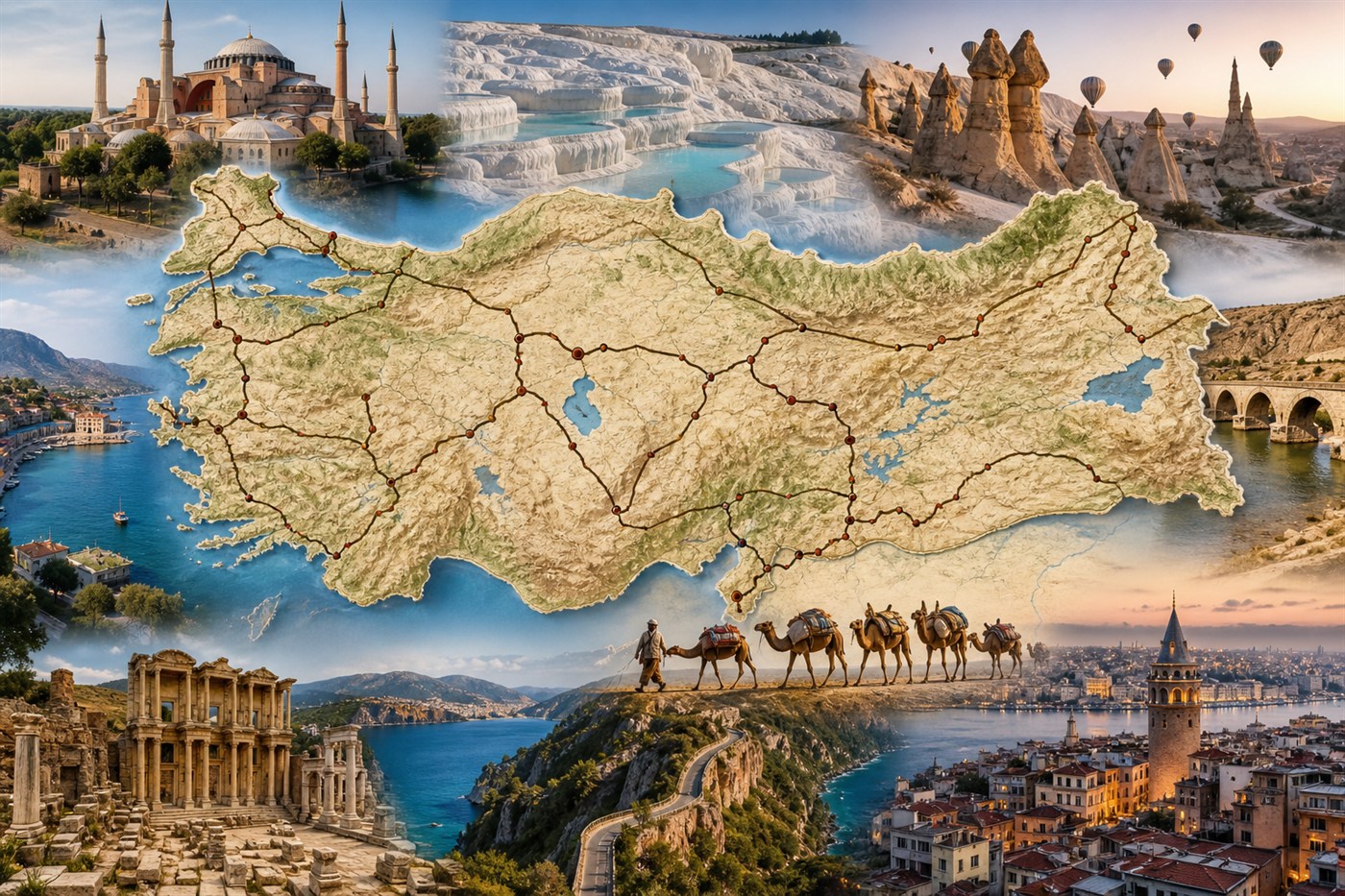 Türkiye Karavan Rotası Haritası — karavan ile sahil ve rota manzarası, Mutlu Karavan