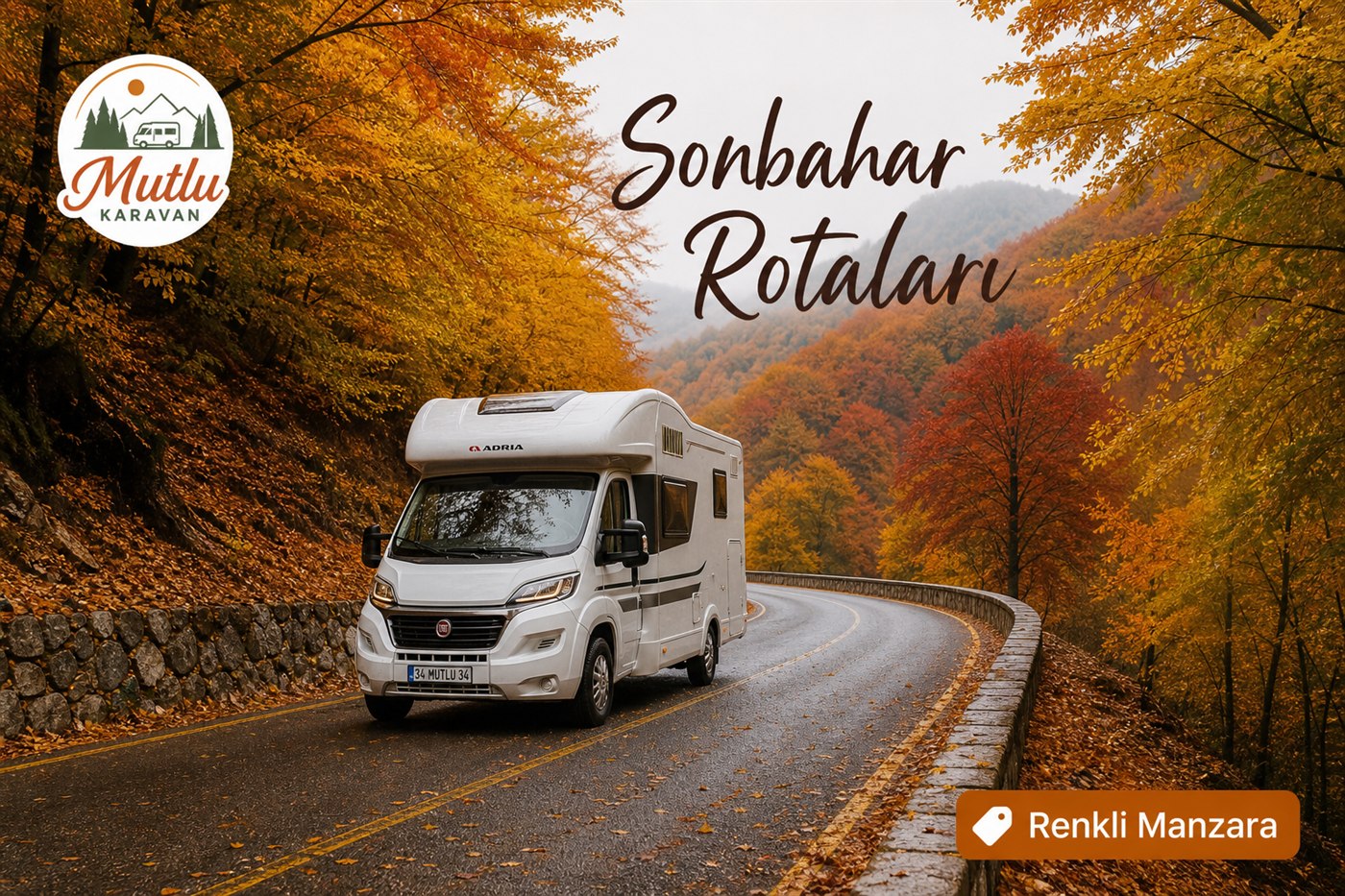 Sonbahar Karavan Rotaları — karavan ile sahil ve rota manzarası, Mutlu Karavan