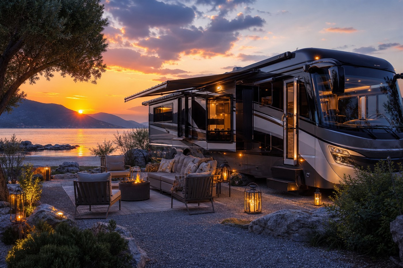 Ultra Lüks Karavan Kiralama ile Ayrıcalıklı Tatil Deneyimi — karavan ile sahil ve rota manzarası, Mutlu Karavan