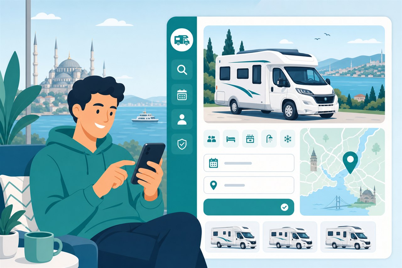Online karavan rezervasyon uygulaması İstanbul haritası üzerinde